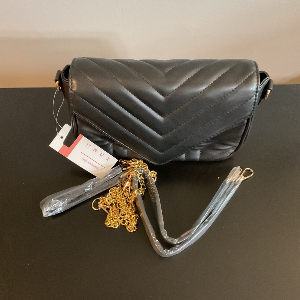 Black Quilted Crossbody Bag with Gold Chain